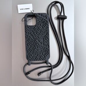 Black Phone Case with Strap, Silicone, IPhone 12/12Pro